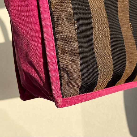 FENDI Fuchsia And Tobacco Pequin Stripe Canvas Bag - Picture 7 of 15